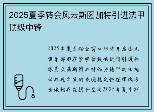 2025夏季转会风云斯图加特引进法甲顶级中锋