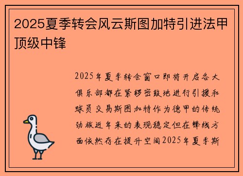 2025夏季转会风云斯图加特引进法甲顶级中锋